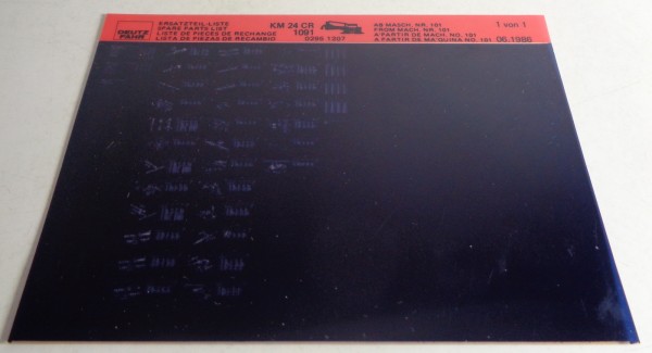 Microfich Teilekatalog / Spare parts list Deutz KM 24 CR Stand 06/1986