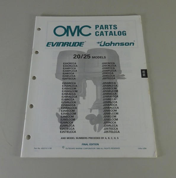 Teilekatalog Johnson Evinrude Außenborder / Outboards 20 / 25 Models von 5/1988