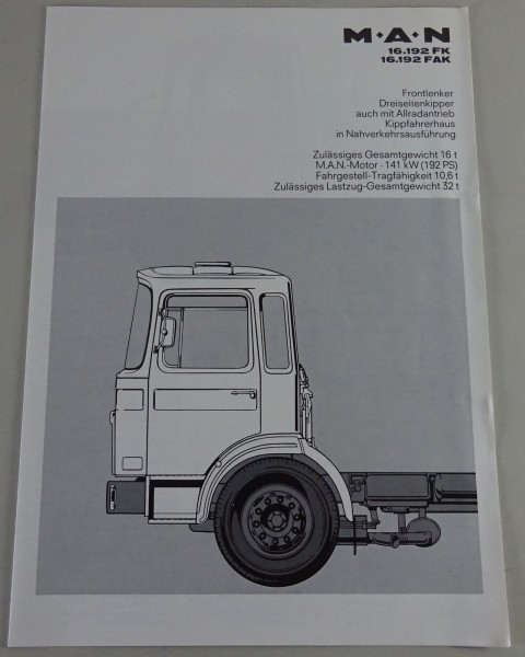 Technische Daten MAN 16.192 FK / FAK Frontlenker Dreiseitenkipper Allrad 1978