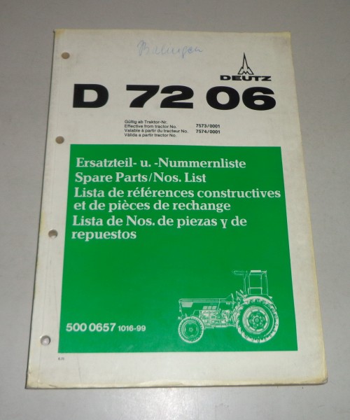Teilekatalog / Spare Parts List / Lista de Repuestos Deutz Tracktor D 7206