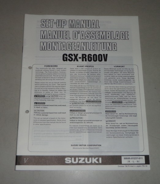 Montageanleitung / Set Up Manual Suzuki GSX-R 600 Stand 10/1996