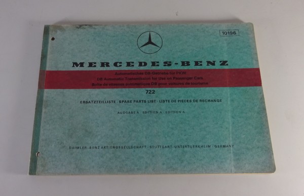 Teilekatalog Mercedes-Benz Automatische DB-Getriebe 722 Stand 09/1971