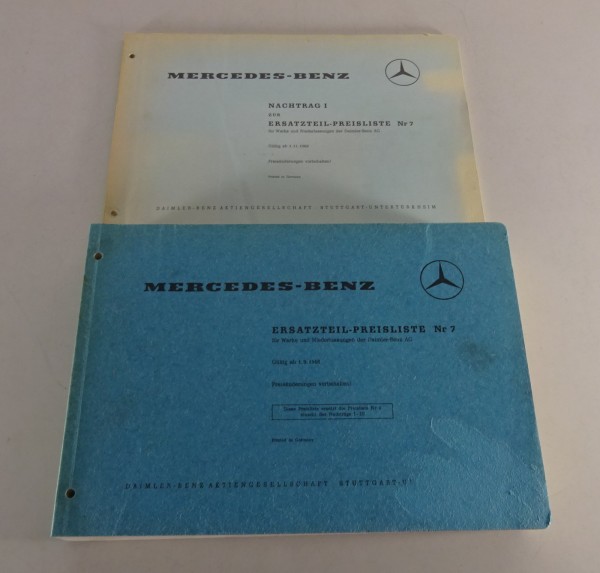 Ersatzteil-Preisliste Nr. 7 + Nachtrag Mercedes-Benz PKW Stand 09/1968