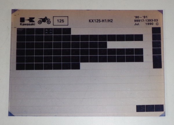 Microfich Ersatzteilkatalog Kawasaki KX 125 H1/H2 Model 1990-91 Stand 07/90