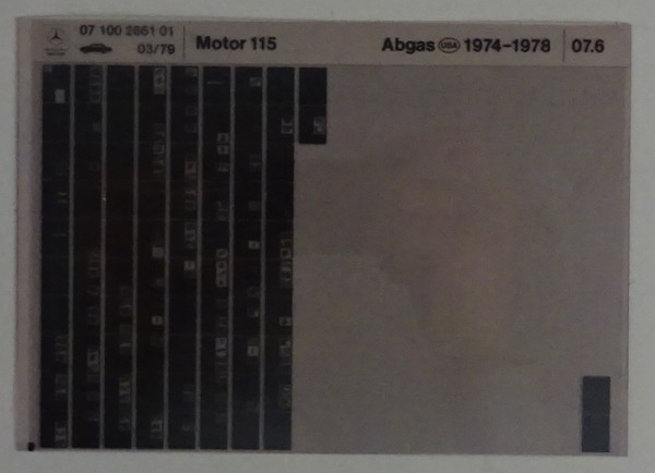 Microfich Teilekatalog Mercedes-Benz Benzin Motor M 115 Abgas USA 1974 - 1978