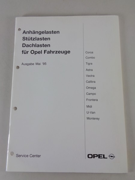 Technische Info Stütz-, Dach- und Anhängelasten für Opel Fahrzeuge Stand 05/1995