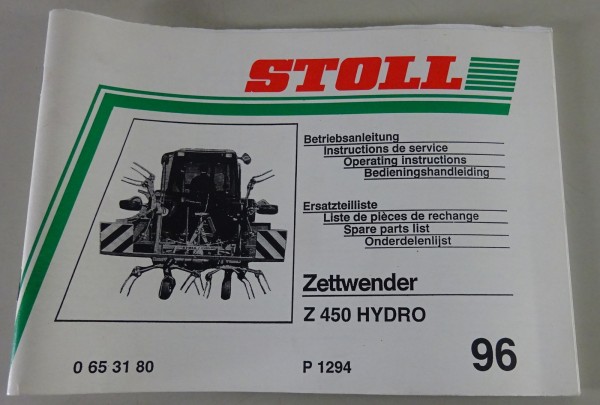 Teilekatalog / Betriebsanleitung Stoll Zettwender Z 450 Hydro Stand 1996