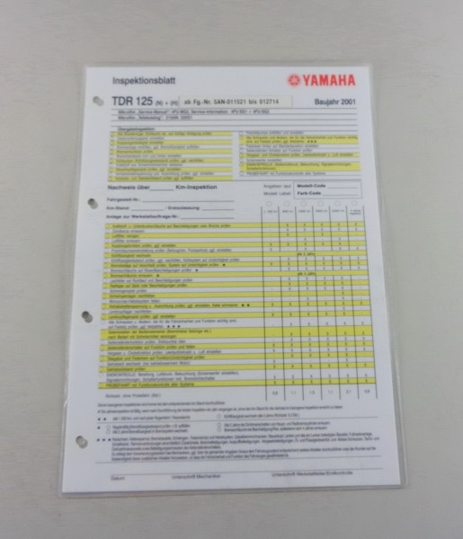 Inspektionsblatt Yamaha TDR 125 Typ 5 AN Baujahr 2001