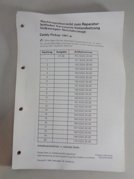Werkstatthandbuch / Reparaturleitfaden VW Caddy Pickup 9U ab 1997 Karosserie