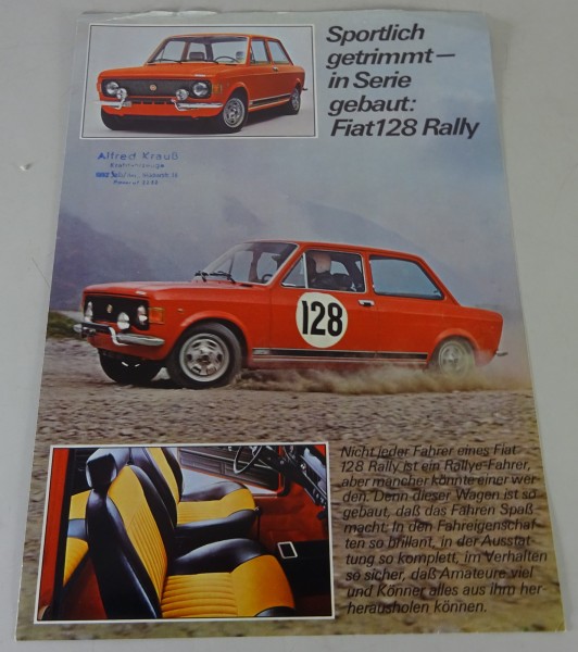 Prospekt / Prospektblatt Fiat 128 Rally mit Händlerstempel
