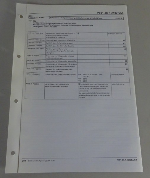 Schaltplan Mercedes-Benz W204 Sitzheizung und Sitzbelüftung | Typ 204 | 12/2010