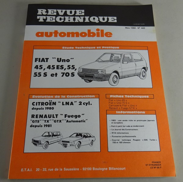 Reparaturanleitung Revue Technique Fiat Uno / Renault Fuego Stand 03/1984