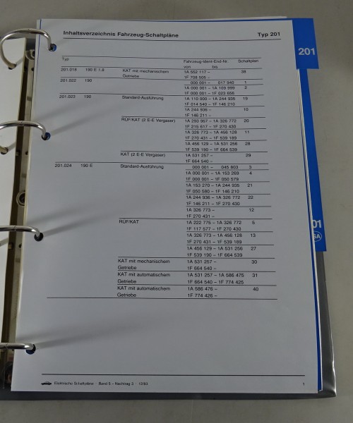 Werkstatthandbuch / Elektrische Schaltpläne Mercedes W201 190 E / D von 86 - 93