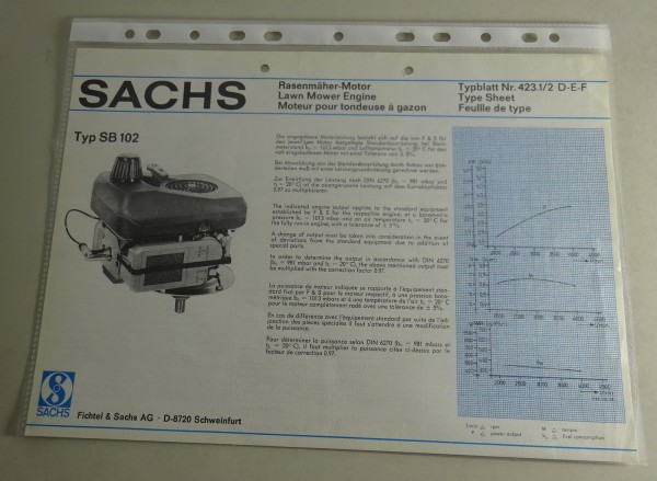 Typenblatt /Technische Daten Sachs Typ SB 102 Stand 08/77 Blattnr. 423.1/2 D-E-F