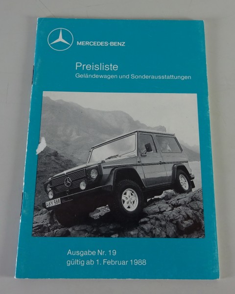 Preisliste Mercedes-Benz G-Modell / G-Klasse W460 gültig ab 01/02/1988