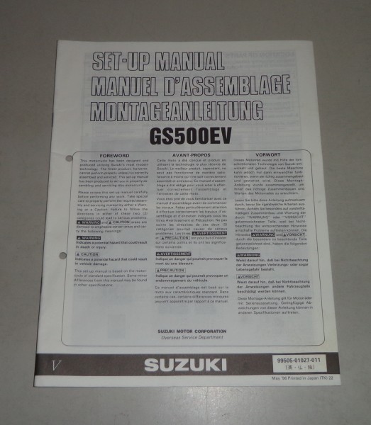 Montageanleitung / Set Up Manual Suzuki GS 500 E Stand 05/1996