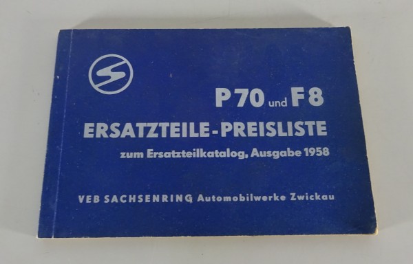 Ersatzteil - Preisliste AWZ P70 & F8 Stand 1958