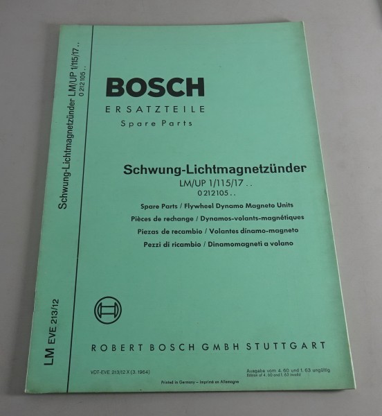 Teilekatalog Bosch Schwung-Lichtmagnetzünder LM/UP 1/115/17.. Stand 03/1964