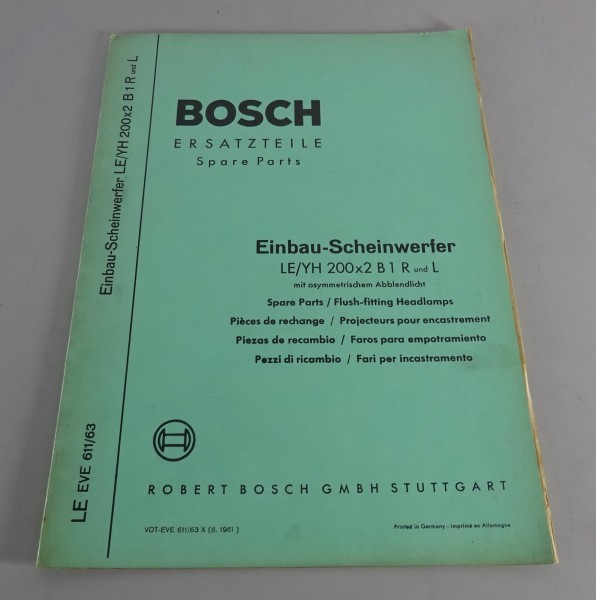 Teilekatalog Bosch Einbau-Scheinwerfer LE/YH 200x2 B 1 R & L Stand 06/1961