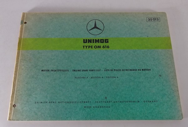 Teilekatalog Mercedes Benz Unimog Type OM 616 Diesel Motor von 12/1970