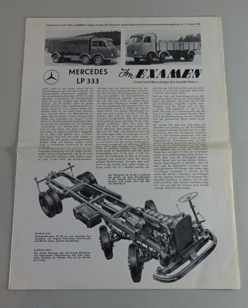 Prospekt Sonderdruck Last-Auto Mercedes-Benz LP 333 Tausenfüßler Stand 11/1958