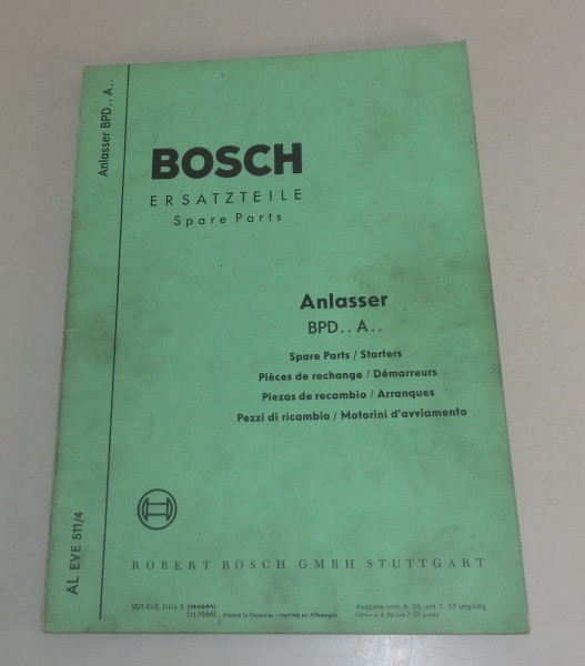 Teilekatalog / Parts list Bosch Anlasser BPD.. A.. von 11/1966