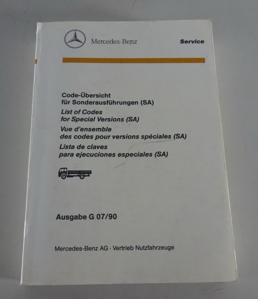 Code-Übersicht für Sonderausführungen Mercedes Benz Nutzfahrzeuge Stand 07/1990
