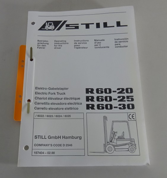 Betriebsanleitung Still Elektro-Gabelstapler R 60 - 20 / 25 / 30 von 2/1998