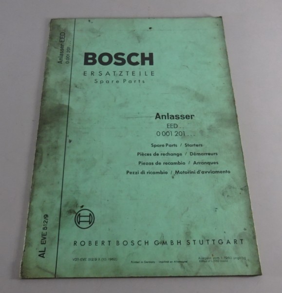 Teilekatalog Bosch Anlasser EED.. 0 001 201.. Stand 10/1962