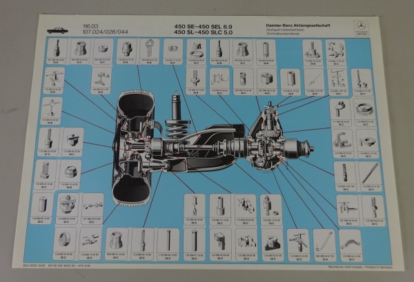 Schnittbild Mercedes-Benz Hinterachsaufhängung für W116 / SL R107 Stand 04/1979