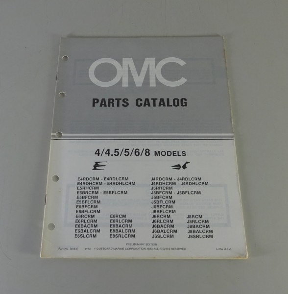 Teilekatalog OMC Evinrude / Johnson Outboards 4 / 4.5 / 5 / 6 / 8 PS Models Stand 09/1983