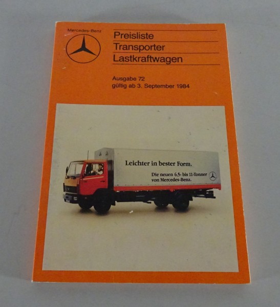 Preisliste Nr.72 Mercedes Benz LKW + Transporter ab 09/1984