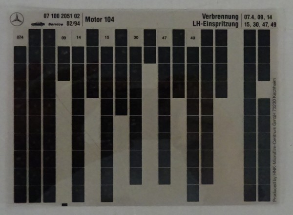 Microfich Teilekatalog Mercedes Motor M 104 Verbrennung LH-Einspritzung 02/1994