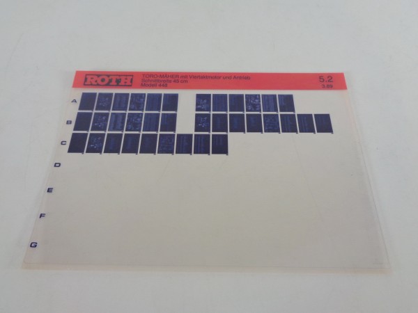 Microfich Teilekatalog Roth Toro Rasenmäher 448 mit Viertaktmotor von 03/1989