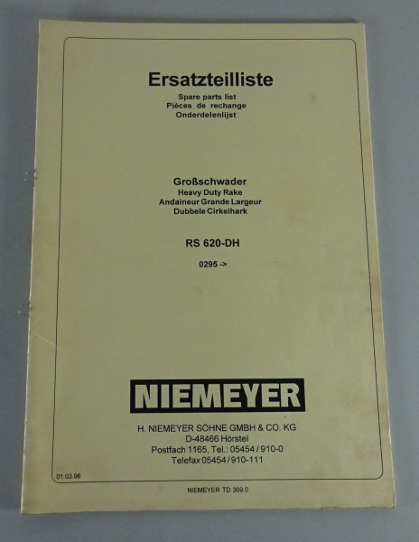 Teilekatalog / Spare Parts List Niemeyer Großschwader RS 620-DH ab 02/1995