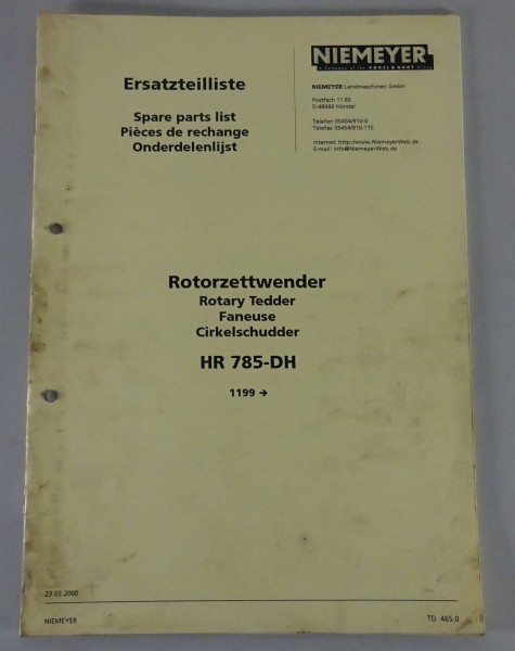 Teilekatalog / Spare Parts List Niemeyer Rotorzettwender HR 785-DH Stand 03/2000