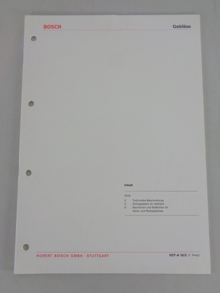 Ausrüstungskatalog / Technische Info Bosch Gebläse Stand 08/1973