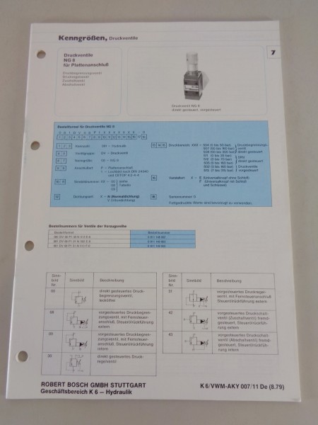 Technische Information / Kenngrößen Bosch Druckventile NG 8,10,25,32 von 08/1979