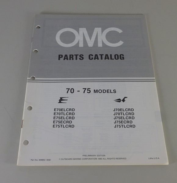 Teilekatalog Johnson Evinrude Außenborder / Outboards 70 / 75 Models von 9/1983