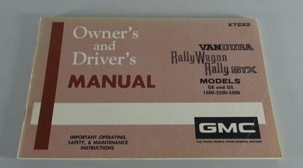 Owner´s Manual / Handbook GMC Vandura / Rally Wagon / Rally STX Stand 1972