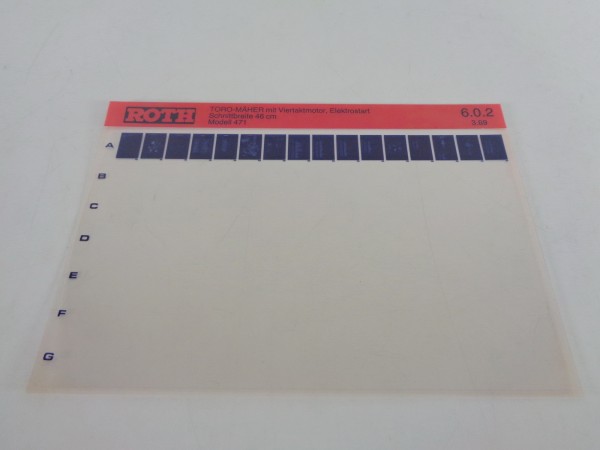 Microfich Teilekatalog Roth Toro Rasenmäher 471 mit Viertaktmotor von 03/1989