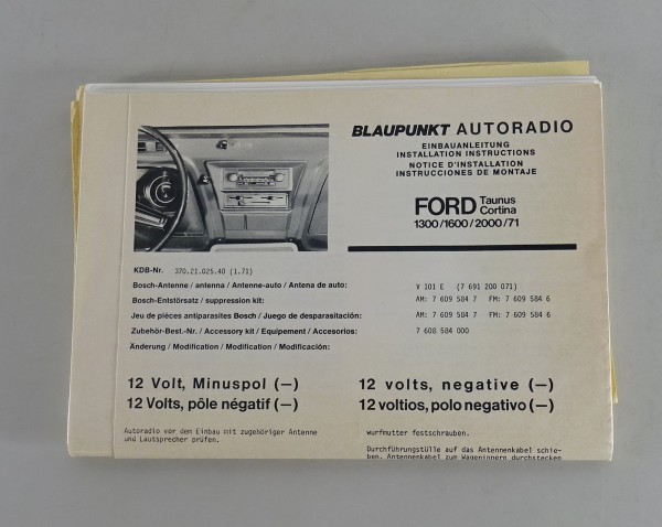 Betriebsanleitung Blaupunkt Autoradio in Ford Taunus Knudsen 1970-1975