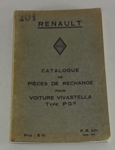 Teilekatalog / catalague de pièces Renault Voiture Vivastella Typ PG9 von 1934