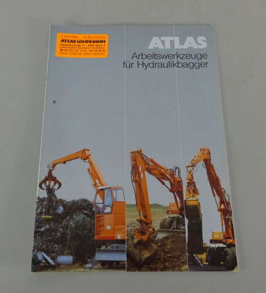 Prospekt / Broschüre Atlas Arbeitswerkzeuge für Hydraulikbagger Stand 07/1988