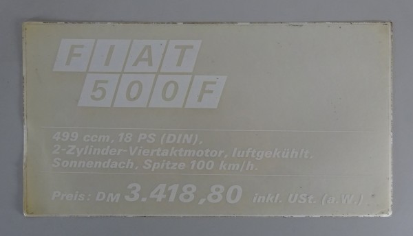 Preisaufkleber Fiat Händler für Fiat 500 F Stand ca. 1968