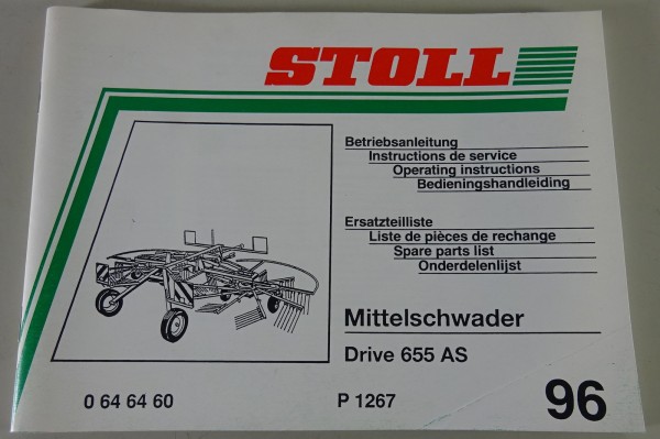 Teilekatalog / Betriebsanleitung Stoll Mittelschwader Drive 655 AS Stand 1996