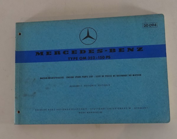 Teilekatalog Mercedes LKW Dieselmotor OM 352 150 PS Stand 12/1968