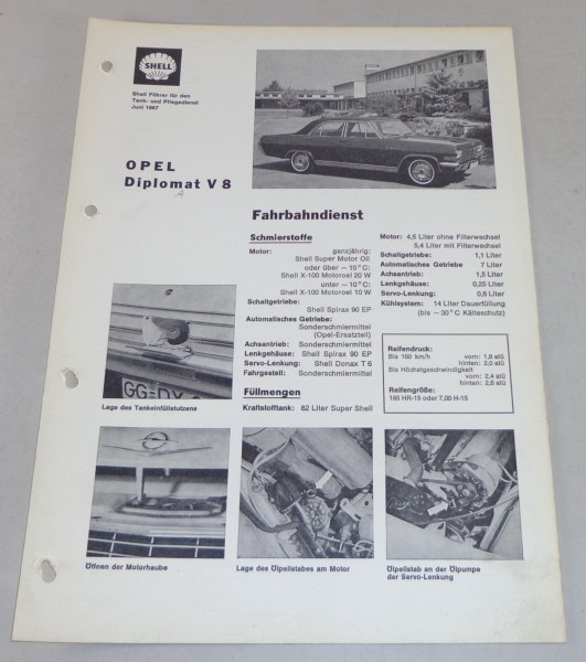 Shell Schmierplan für Opel Diplomat A V8 Stand 06/1967