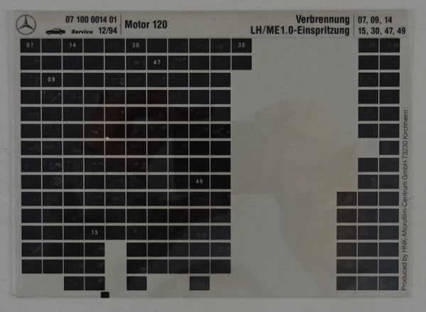 Microfich Teilekatalog Mercedes M120 Verbrennung LH/ME 1.0-Einspritzung 12/1994
