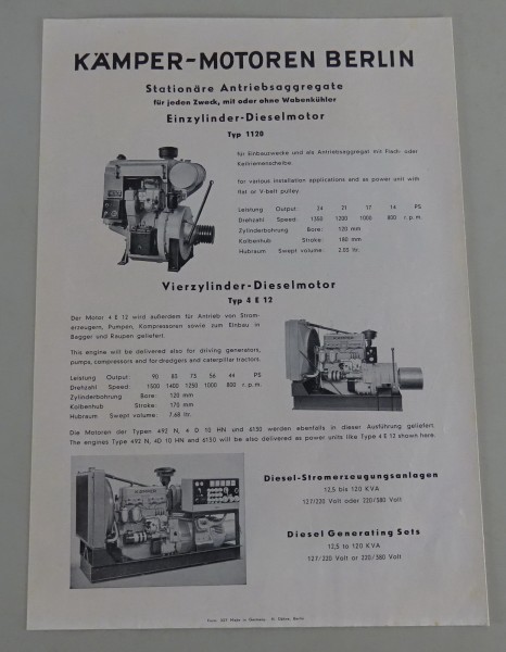 Prospekt / Faltprospekt Kämper-Motoren / Diesel Motoren